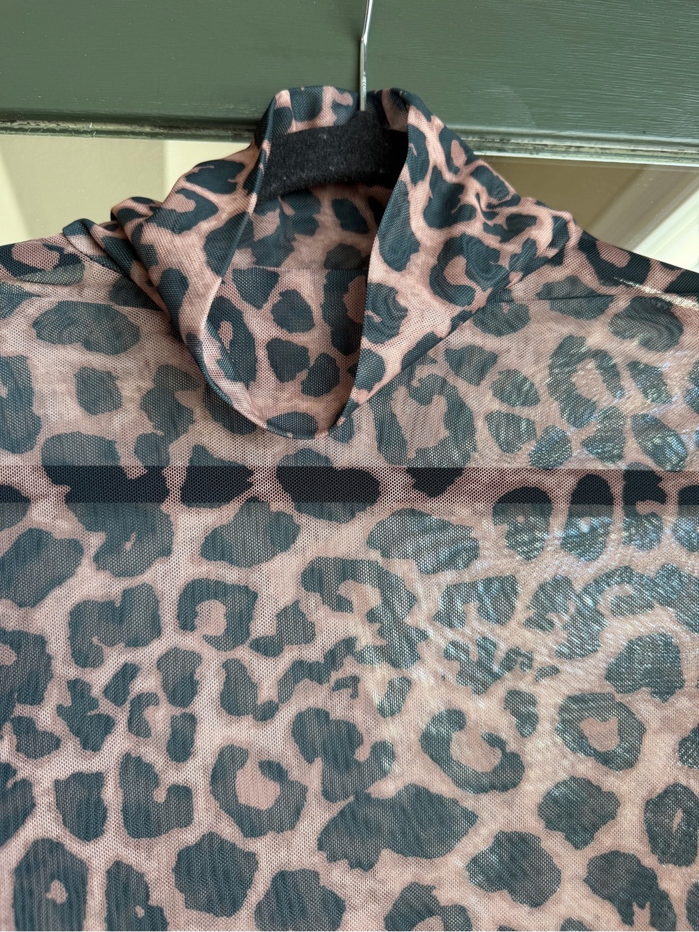 Y2K Sheer Leopard Mesh Overlay Mini Dress with Flare Bell Sleeves - Picture 4 of 6